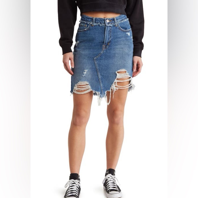 Current/Elliott Nwt The Playmate Distressed Denim Skirt